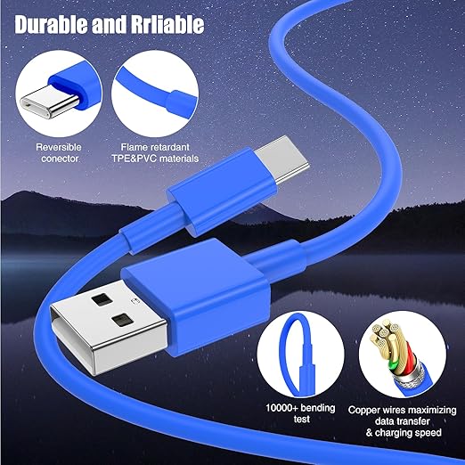 JERMASAL 3-Pack Blue [3.3FT+3.3FT+6FT] USB A to USB C Cable, Compatible with iPhone 15/16, iPad, Samsung, MacBook, PS5 and More, Fast Charging, Carplay Cable