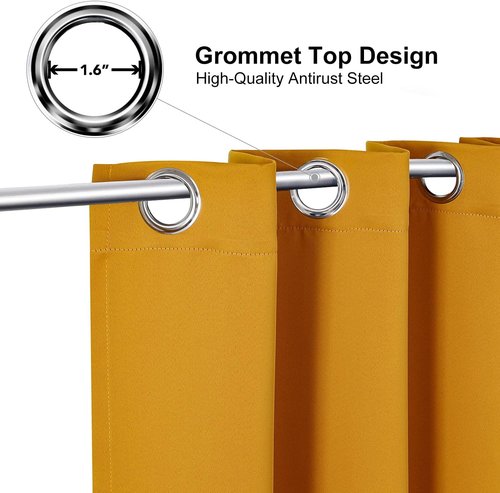ChrisDowa Grommet Blackout Curtains - Thermal Insulated Room Darkening Panels, Mustard Yellow, 42W x 84L