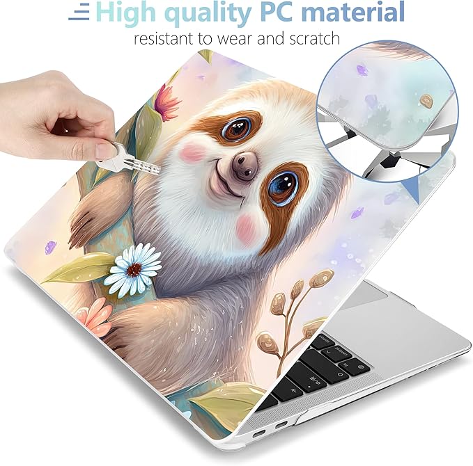 MEEgoodo for MacBook Air 13 inch Case 2021 2020 2019 2018 Released A2337 M1 A2179 A1932 with Touch ID, Plastic Hard Shell & Keyboard Cover Compatible 13.3, Smiling Sloth (A2337/A2179/A1932)
