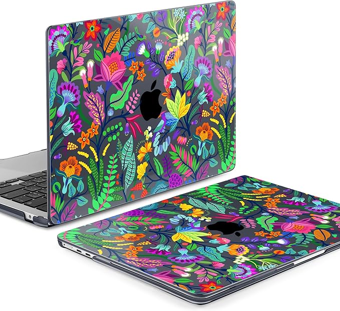MEEgoodo for M5/M4/M3/M2 MacBook Air 15 inch Case 2026 2025 2024 2023, Case Fit Model (A3448/A3241/A3114/A2941) for MacBook Air 15.3 inch, Bright Flowers & Tropic Leaves