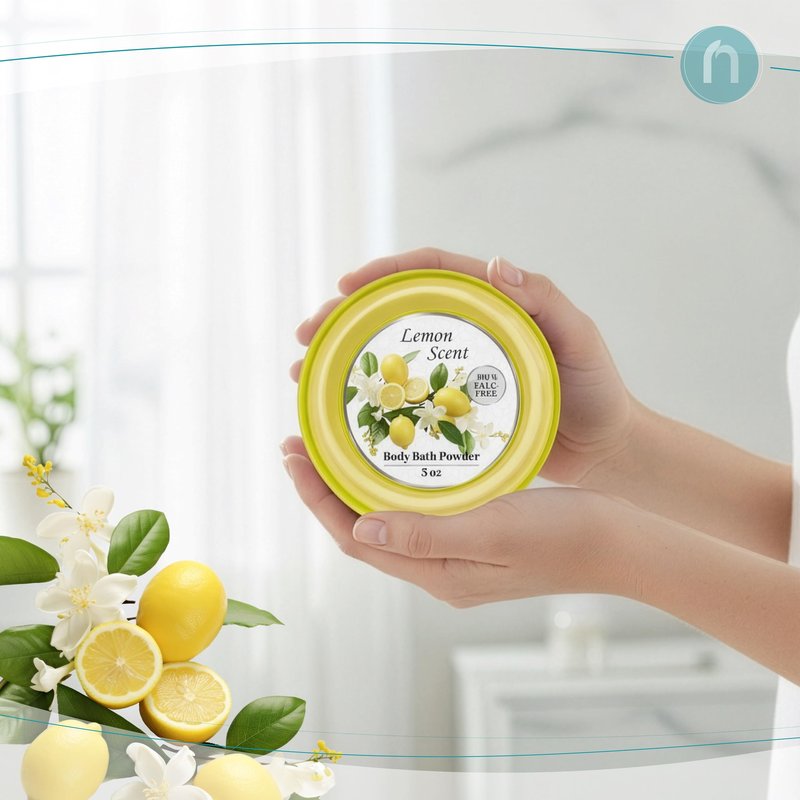 R-NEU Body Powder for Women with Powder Puff, 100% Talc-Free, Luminous Lemon Scented Dusting Powder, After Bath for Soft Skin, Extra Large, 1 Pack (5oz)