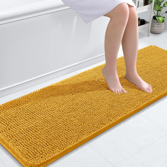 OLANLY Bathroom Runner Rugs - Soft Absorbent Chenille Bath Mats | Quick-Dry Rubber Backing, 59x20, Golden Yellow