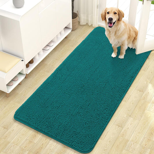 OLANLY Dog Door Mat - Absorbent Non-Slip Chenille Mat for Muddy Paws | 47x24 Inches, Lake Blue