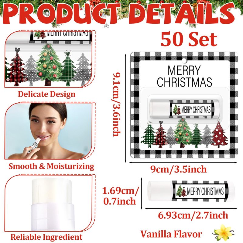 50 Pack Christmas Lip Balm Gift Bulk, Moisturizing Nourishing Lip Balm Appreciation Gift, Xmas Holiday Birthday Party Favors Stocking Stuffers for Women Men Coworker Employee Teacher (Christmas Tree)