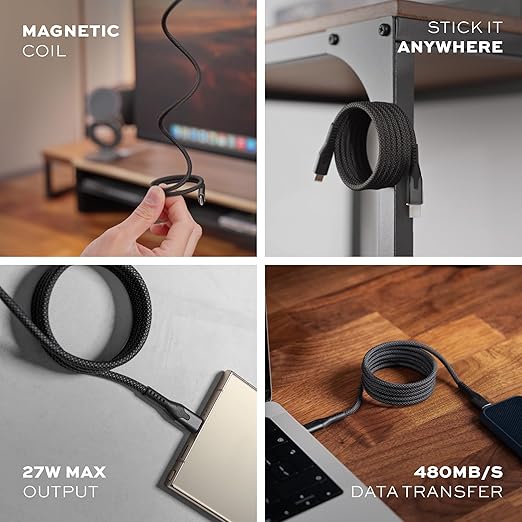 Statik MagStack USB to USB C Cable, Clutter-Free Magnetic Charging Cable, A to Type C Charger Fast Charging Phone Charger Cord, Compatible with iPhone, iPad & Android, 27W 6FT, 3-Pack