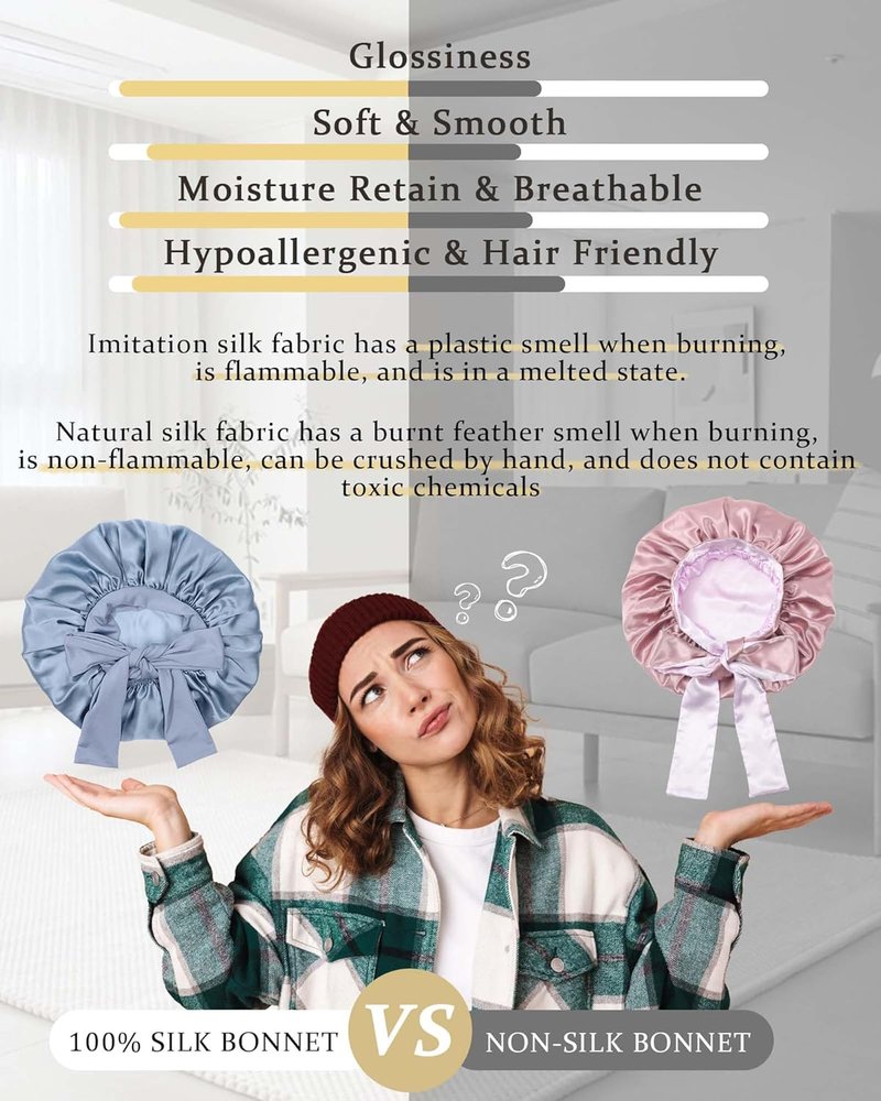 Mulberry Silk Bonnet for Sleeping | Double Layer Reversible Hair Wrap - Haze Blue & Sky Blue