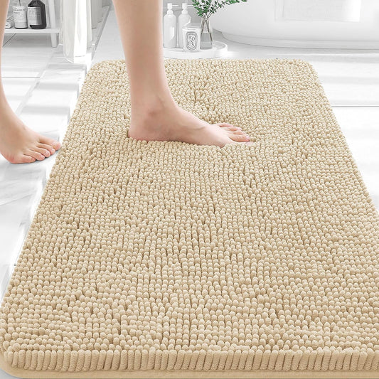 OLANLY Bathroom Rugs - Extra Soft Chenille Bath Mats with Rubber Backing | 36x24, Quick Dry, Beige