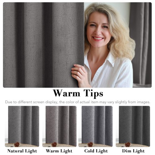 H.VERSAILTEX Linen Blackout Curtains 54 Inches Long 100% Absolutely Blackout Thermal Insulated Textured Linen Look Curtain Draperies Anti-Rust Grommet, Energy Saving with White Liner, 2 Panels, Grey
