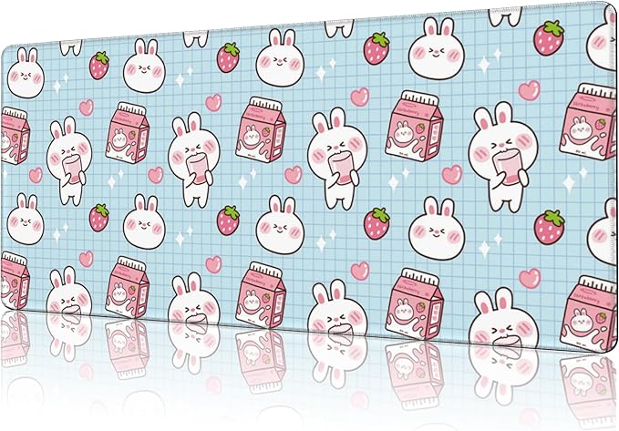 NIYLYNSYN Mouse Pad Large Milk Box with Rabbit Non-Slip Gaming Desk Mat with Stitched Edge Laptop Keyboard Desk Pad for Work Home Gaming (35.4 x 15.7 Inches)