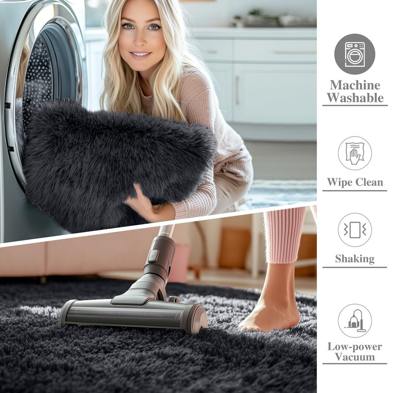OLANLY 2x6 Machine Washable Runner Rugs for Hallway, Soft Fluffy Shaggy Bedside Rugs for Bedroom, Living Room, Indoor Floor Carpet for Kids Girls and Boys, Nursery Rooms, Home Decor Aesthetic, Black