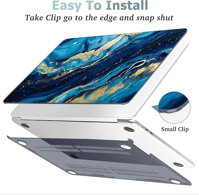 May Chen Case for MacBook Air 13/13.6 inch M5 A3449 M4 A3240 M3 A3113 M2 A2681, 2026 2025 2024-2022, Plastic Hard Shell with Keyboard Cover & Screec Protector, Blue Marble Texture