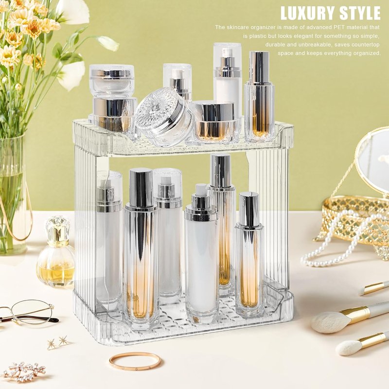 Bathroom Counter Organizer - 2-Tier Clear Skincare & Makeup Holder for Cosmetics