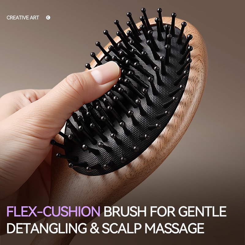 Wooden Paddle Hair Brush for Women & Men, Detangler Hairbrush with Ergonomic Handle & Air Cushion, Scalp Massager Suitable for Curly/Fine/Thick Hair, Wet & Dry Styling and Detangling Brushes