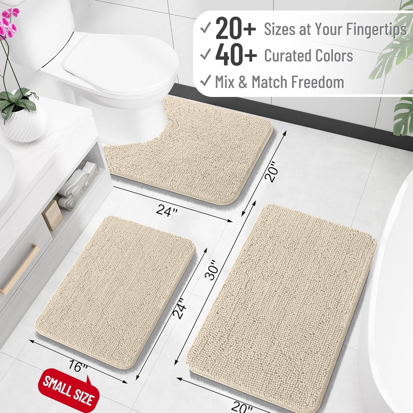 OLANLY Large Bathroom Rugs - Extra Soft Chenille Bath Mats | Quick Dry, Machine Washable, 40x32, Sand