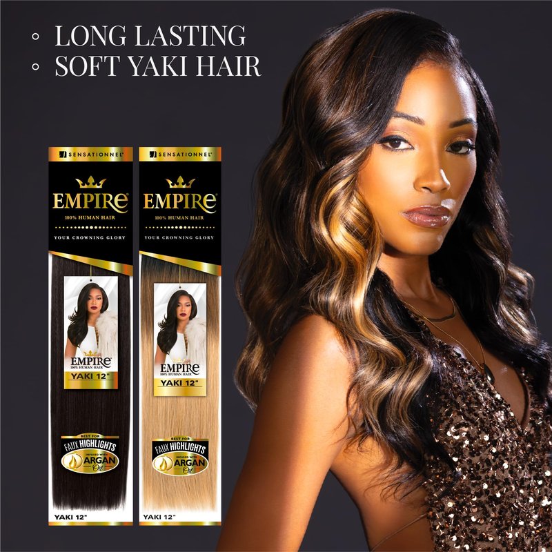 Sensationnel Empire yaki human hair - Tangle Free Weaving for Quick Weave and Sew in Styles for Faux Highlights and Fauxmiddlepart Leave Out - 1 Pack (14 inch, 1B OFFBLACK)