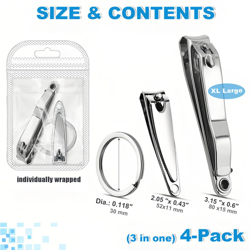Keeshibao Nail Clippers Bulk Pack, Toenail Fingernail Nail Clippers with Keychain Ring for Men Women Adult 8-Piece Stainless Steel Toe Nail Clippers for Travel, Gifts, Homeless Care(Large & Small)