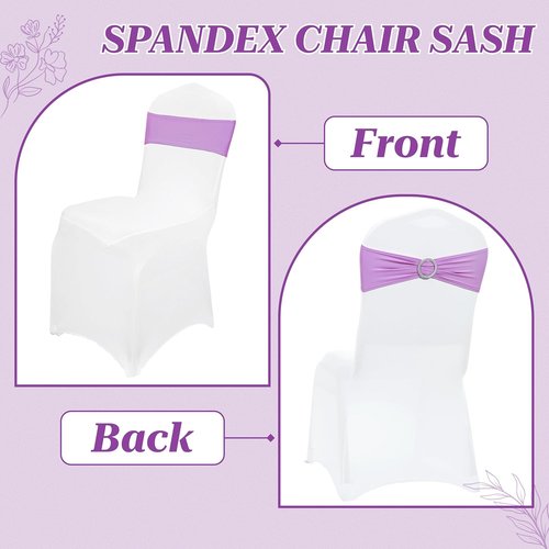 MDS Premium Spandex Chair Sashes - Stretch Chair Cover Bands with Buckle Slider | Pack of 10 - Light Purple