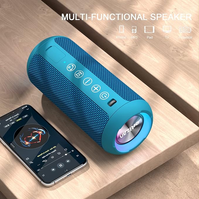 Ortizan Portable Bluetooth Speakers, IPX7 Waterproof Wireless Speaker with 24W Loud Stereo Sound, Outdoor Speaker with Bluetooth 5.3, Deep Bass, RGB Lights, Dual Pairing, 30H Playtime for Home