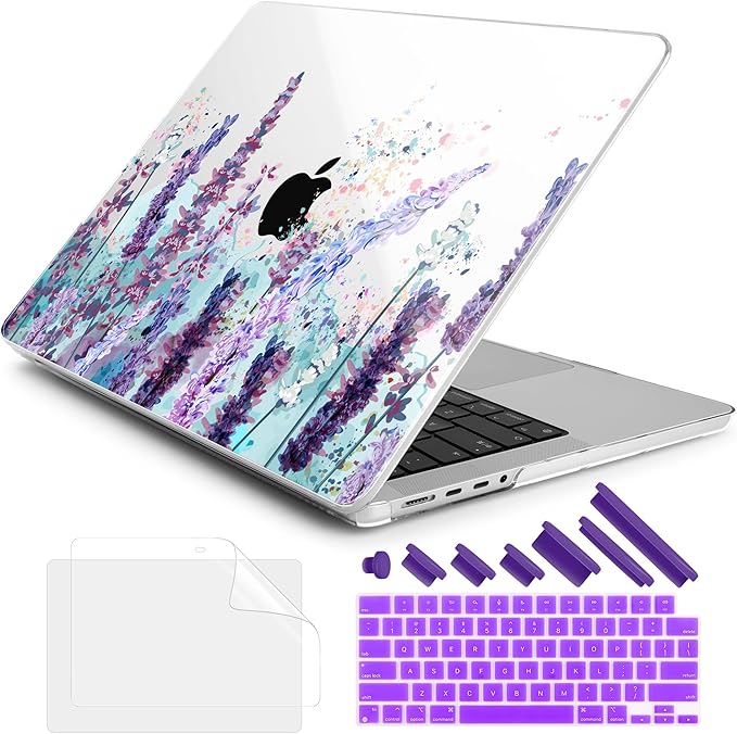 DONGKE Compatible with MacBook Pro 16 Inch Case (2026-2021 Release, M5 M4 M3 M2 M1 Pro/Max Chip), Plastic Hard Shell Cover with Keyboard Cover & Screen Protector for MacBook Pro 16", Lavender Flowers