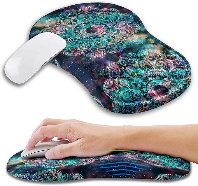 Kuosgm Ergonomic Mouse Pad Wrist Support with Memory Foam Massage Bulge, Carpal Tunnel Pain Relief Mousepad Wrist Rest for Mouse(12x8 inch, Mandala)