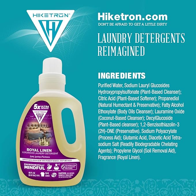 Hiketron Royal Linen Liquid Laundry Detergent, 5x Ultra Concentrated, Tough Stains Remover, Long Lasting Scent (80 Fl Oz, Pack of 2)