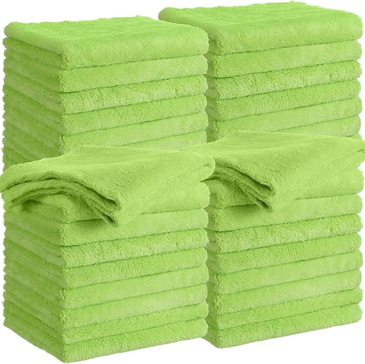 Shimeyao 30 Pcs Edgeless Microfiber Plush Towels for Cars Detailing Drying Wash Polishing Absorbent Cleaning Cloths, 500 GSM(16 x 16 Inch, Green)