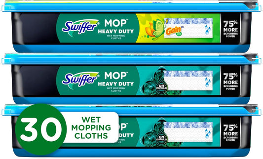 Swiffer Heavy Duty Mop Refills - Multi-Surface Cleaning Cloths with Gain & Unstopables Scents | 30 Count