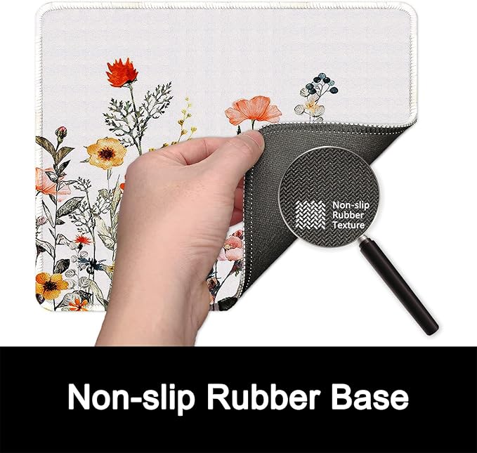 ITNRSIIET Mouse Pad with Stitched Edge Premium Textured Smooth Precise Operation Waterproof Washable Non-Slip Rubber Base Desktop Protection Mat, 10.2×8.3×0.12 inches, Wildflowers