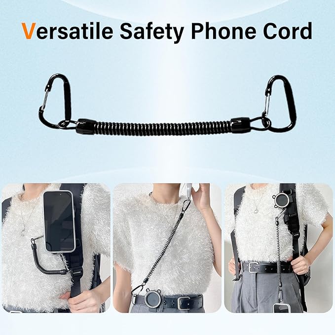 Ysnzaq Magnetic Belt Clip Holder with Safety Phone Cord, Compatible with MagSafe Universal Phone Belt Holder Accessories for Running Hiking Traveling Climbing Outdoor Use XTJ Black