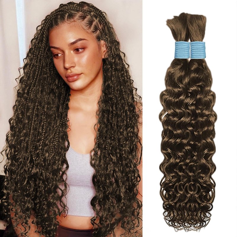 Human Boho Braiding Hair - 20 Inch, 2 Bundles, 100g, 99J Burgundy, Water Wave, Curly, Knotless Braids