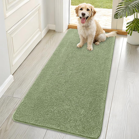 OLANLY Dog Door Mat - Absorbent Non-Slip Washable Chenille Mat for Muddy Paws | 70x35 Sage Green