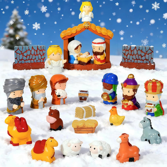 Regine Switzerland Christmas Nativity Set - 24 Hand-Painted Resin Figurines for Festive Tabletop Decor