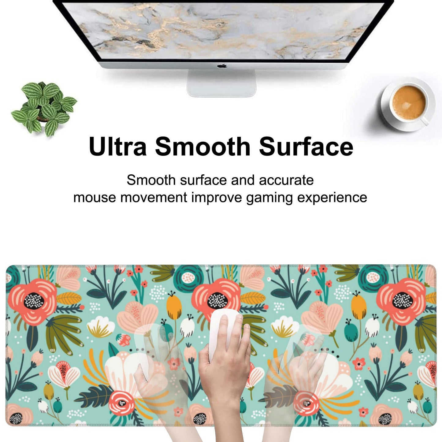 Colorful Flowers and Berries Desk Mat,Large Beautiful Floral Branches Gaming Keyboard Mouse Pad,Non-Slip Rubber Base Desk Pad Thick Stitched Edges Waterproof Mousepad Mouse Mat 31.5"x11.8"