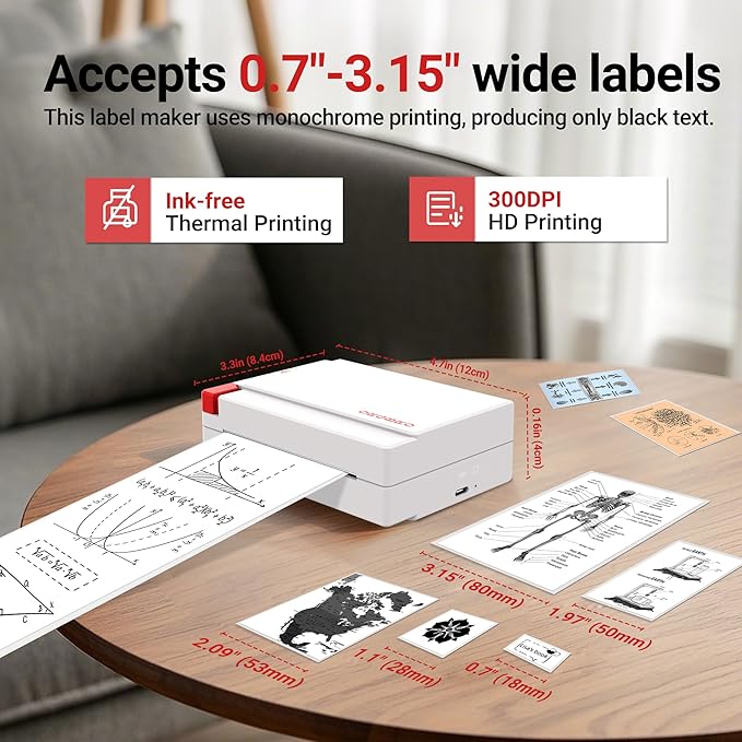 ORGBRO Sticker Printer Machine, X3 Mini Printer Print Pods Portable Thermal Inkless Sticker Maker, 2-3 Inch 300 DPI Bluetooth Pocket Printers for Smartphones, Notes, Journal, Photos, DIY, Kids Gift
