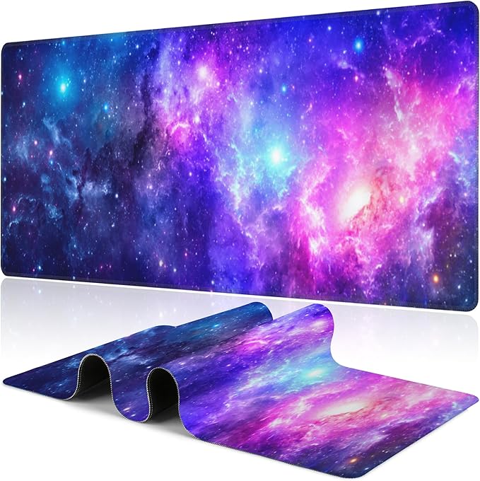 NIYLYNSYN Deep Universe Space and Stars Desk Mat,Large Galaxy Space Gaming Keyboard Mouse Pad,Non-Slip Rubber Base Desk Pad Thick Stitched Edges Waterproof Mousepad Mouse Mat 31.5"x11.8"