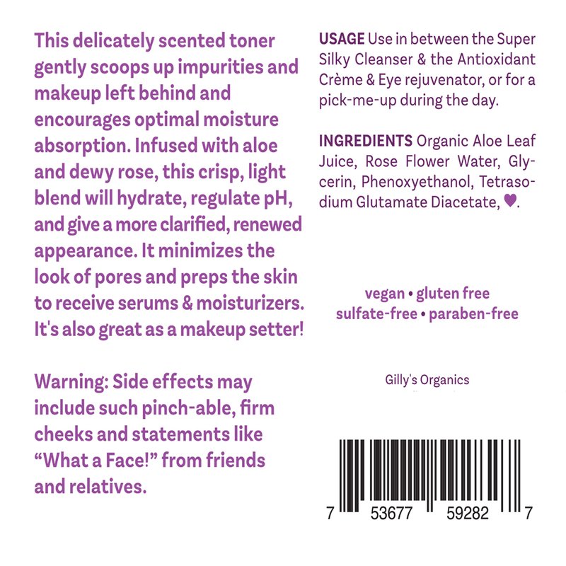 Made in USA – Gilly’s Organics Natural Rose Water Facial Toner Spray with Aloe Extract – Hydrating & Calming Mist for All Skin Types – 3 fl oz