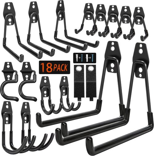 Heavy Duty Garage Hooks 18 Pack by [Brand Name] - Anti-Slip Coating for Bikes, Ladders & Tools