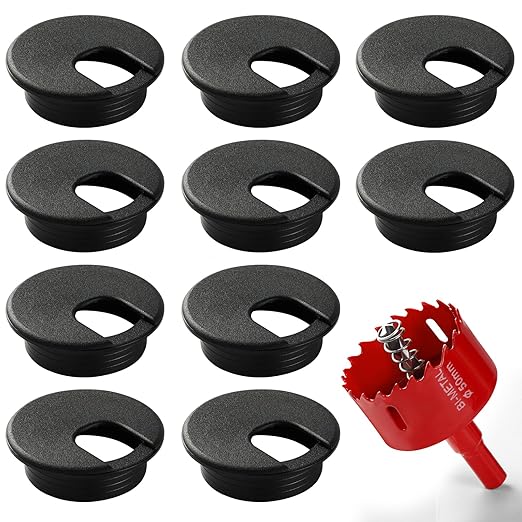 Desk Grommet 2 Inch (50 mm) 10 Pieces, Desk Hole Cover for Cables Black, ABS Plastic Grommet Hole Cover with Hole Saw for Wires Cables Through the Countertop by XIOGZAXI
