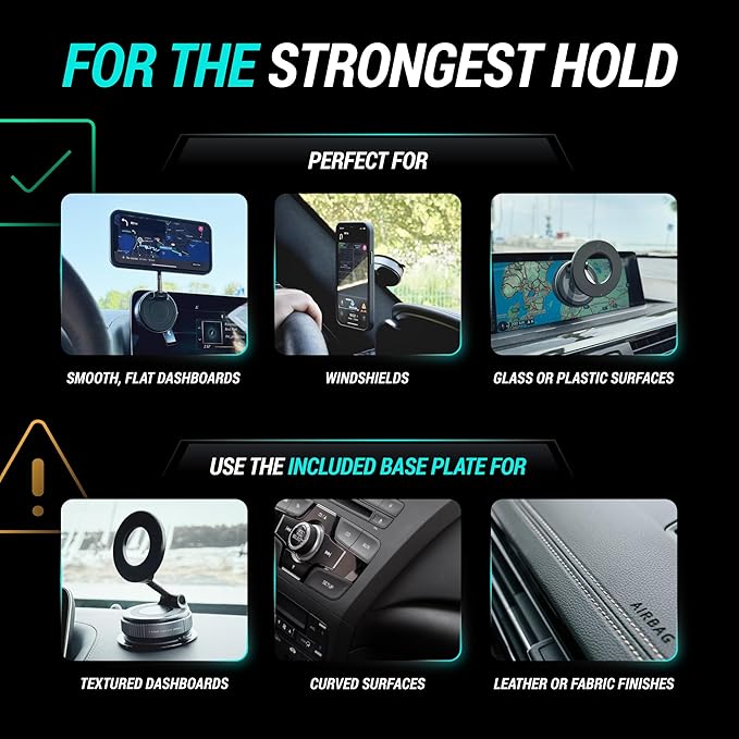 CARMOUNT Clutch-X™ Black – Vacuum Phone Mount Suction Cup Car Phone Holder for iPhone, Window Phone Mount for Travel, 360° Vacuum Magnetic Phone Holder for Car, Magnetic Phone Holder with Suction Cup