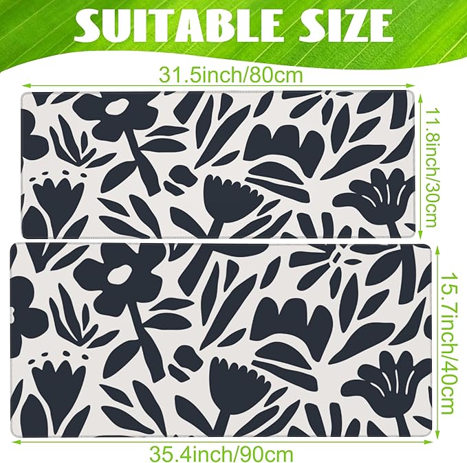 Eflxamz Desk Pad,Hand Drawn Leaves and Flowers Desk Mat,Abstract Plant Large Gaming Mouse Pad for Desk,Extended Big Computer Keyboard Mouse Pad with Non-Slip Base and Stitched Edge,35.4"x15.7"