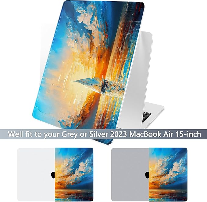 Batianda Premium Case for New MacBook Air 15 inch with M5 M4 M3 M2 Chip 2026 2025 2024 2023 Release, Designed Ultra-Slim Hardshell & Keyboard Cover & Screen Protector 4-in-1 Bundle, Sail