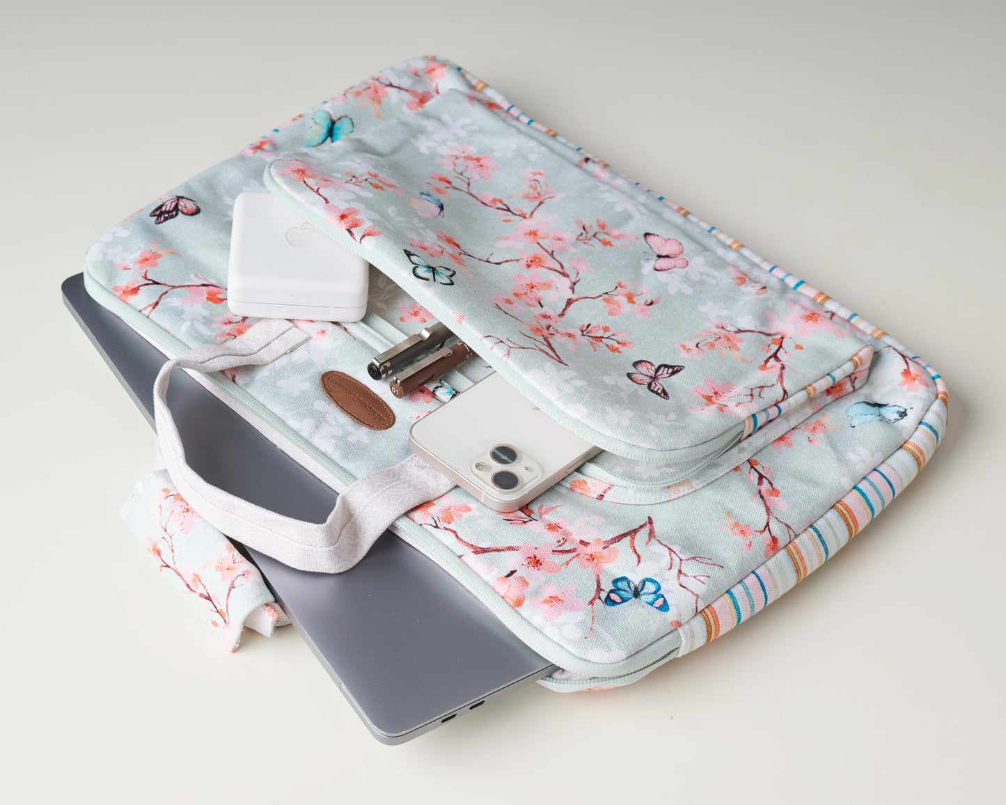 Maison d'Hermine Laptop Bag with Pocket Upto 13.5 inch Stain and Water Repellent Cotton Canvas Spring Summer (Blossoms in Spring)