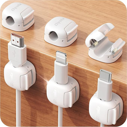 6Pack Cord Organizer, Chfeila Spring Cable Clips [1s Lock] Cable Management, Cute Cord Holder for Nightstand Home Office Desk Accessories Workspace, College Dorm Essentials Aesthetic Teen Room Decor
