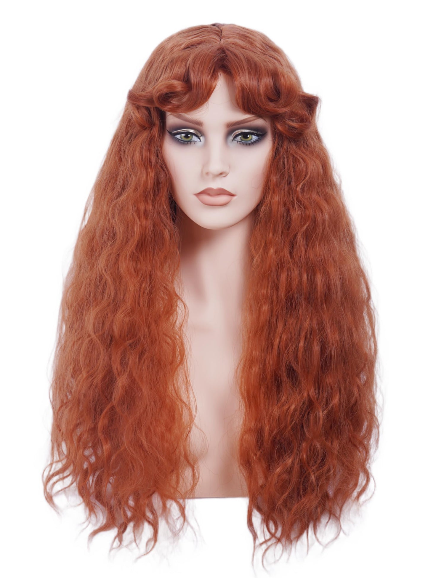 Gerulyss Long Ginger Wig for Women Retro Copper Red Curly Wig with bangs Auburn Vintage Wig for Halloween,Daily Use