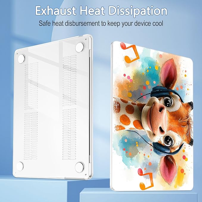 Mektron Case for 2026 MacBook Air 15 INCH M5 A3448 Compatible with M4 A3241 /M3 A3114 /M2 A2941 Printed Plastic Hard Shell Cover with 15.3" Liquid Retina Display Touch ID- Cute Giraffe