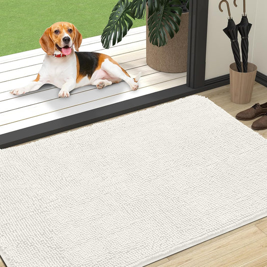 OLANLY Dog Door Mat - Absorbent Non-Slip Mud Mat for Indoor Use | 47x32, Quick Dry Chenille, Ivory