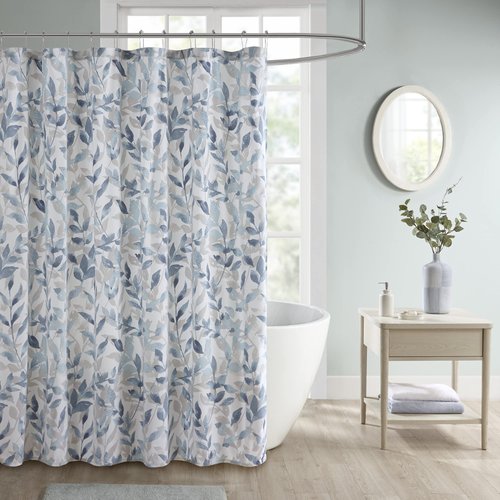 Madison Park Essentials Sofia Shower Curtain, Luxurious Botanical Print, Modern Serene Bathroom Décor, Machine Washable Bath Privacy Screen, 72x72, Multi Blue and Gray
