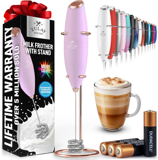 Zulay Kitchen Tornado Triple Whisk Milk Frother - Handheld Foam Maker for Coffee & Lattes - Rose Gold