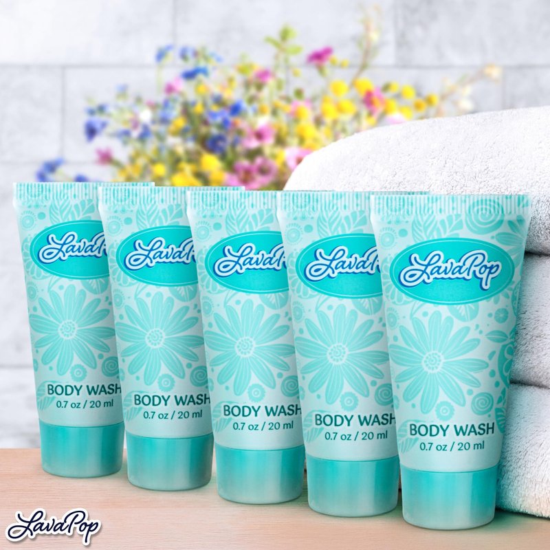 LavaPop - Travel Size Body Wash - Iris, Violet & Amber, 0.7 fl oz, 100 Pack - Delight Your Guests with Calming & Comforting Body Wash - Bulk Hotel Toiletries for Airbnb, Motels & Guest Rooms