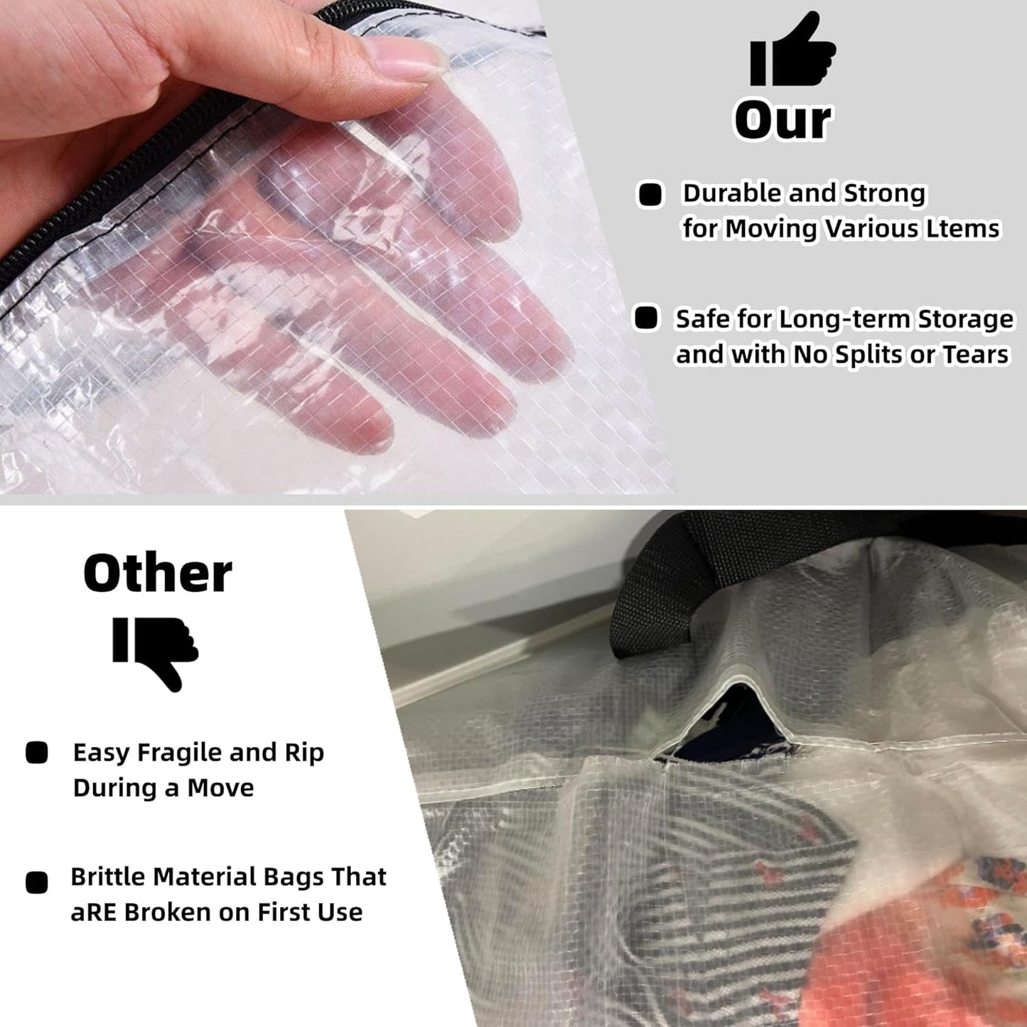 Skiennix Clear Storage Bags - 3 Pack with Zipper & Handles for Closet, Underbed & Moving | Ideal for Bedding & Clothes